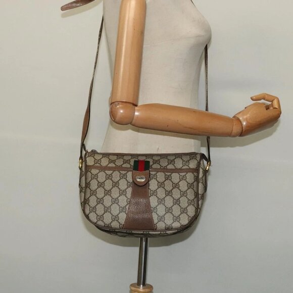 GUCCI GG Supreme Web Sherry Line Shoulder Bag PVC Beige 89 02 032 Auth 139856 - Picture 1 of 15